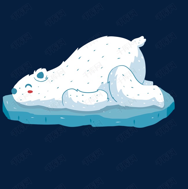 蓝色浮冰上的白色卡通北极熊