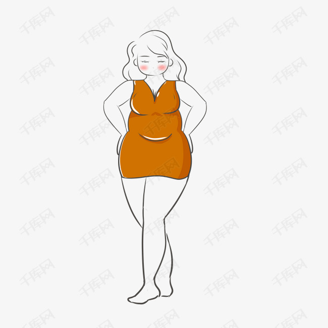 橙色扁平线条女胖子
