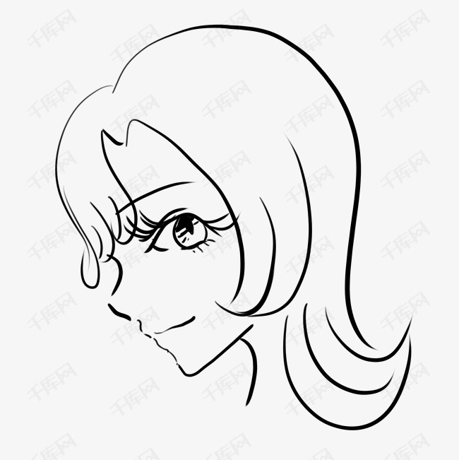 黑白人物插图手绘美女侧脸