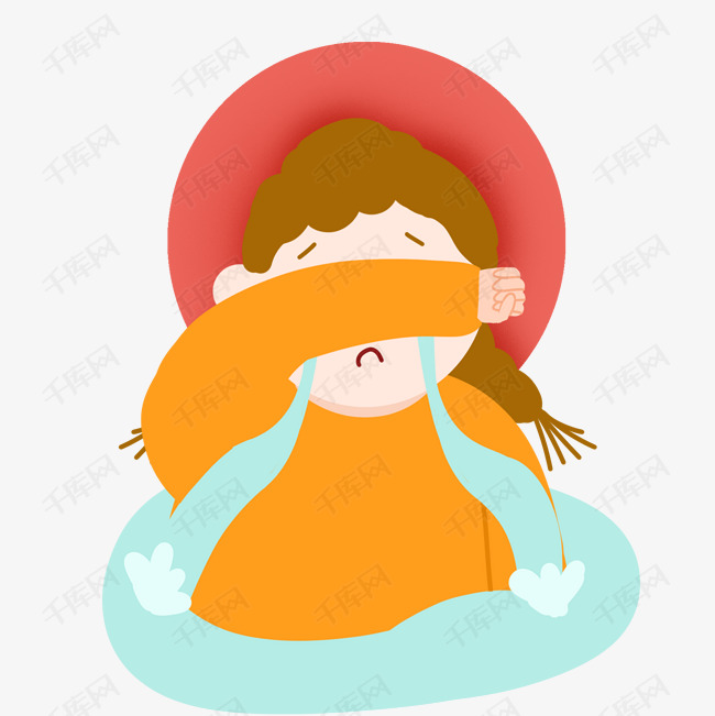手绘擦眼泪的女孩
