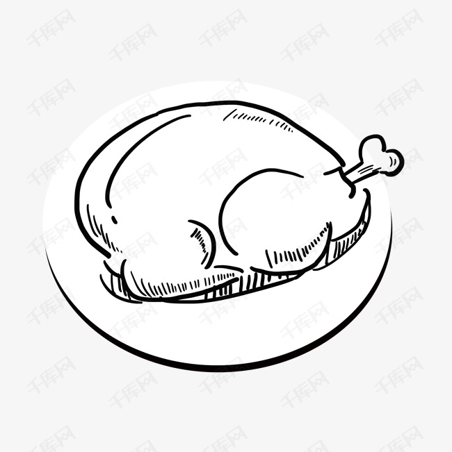 手绘黑白大盘鸡烤鸡