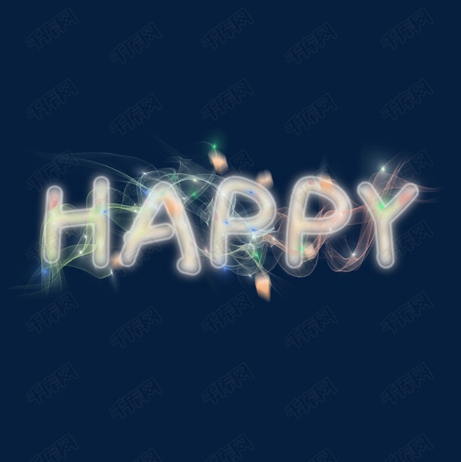 梦幻发光英文单词happy快乐
