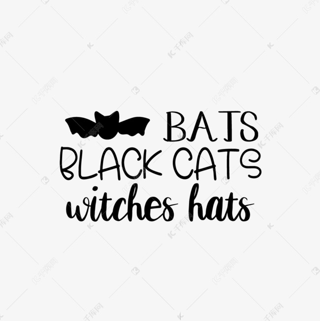 svg蝙蝠黑猫女巫帽子手绘黑色插画英文