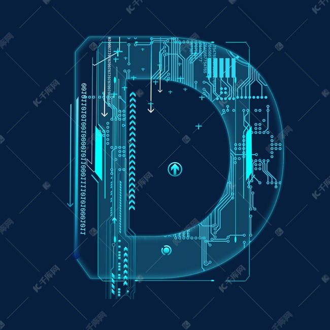 蓝色科技线条PSD字母D