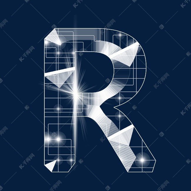 透明线条光效PSD字母R