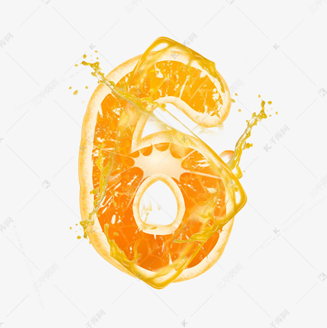 橙子橙汁橙色PSD数字6