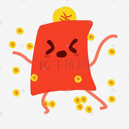 金融图片_红色可爱手绘通用跳舞小红包金币