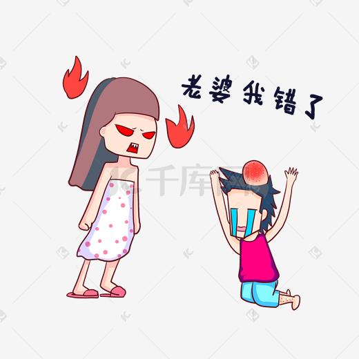 卡通手绘情侣表情老婆我错了
