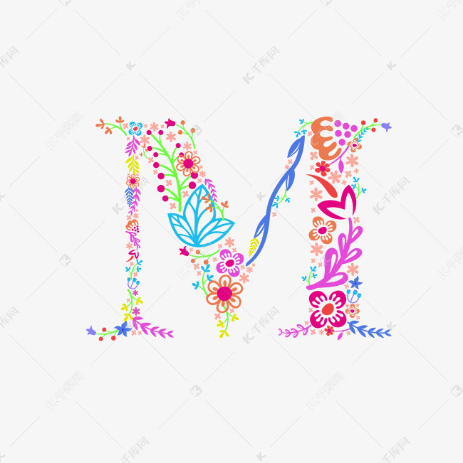 夸张撞色创意花朵字母m