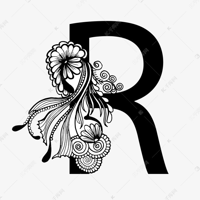 千库艺术文字频道为黑白奢华字母r艺术字艺术字体提供免费下载