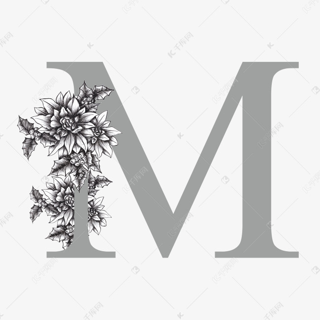 灰色轻奢大气字母m