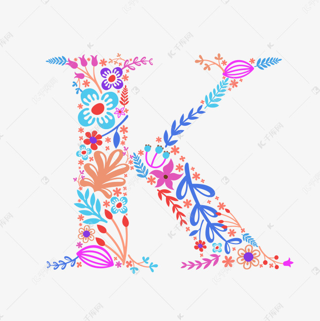 夸张撞色创意花朵字母K