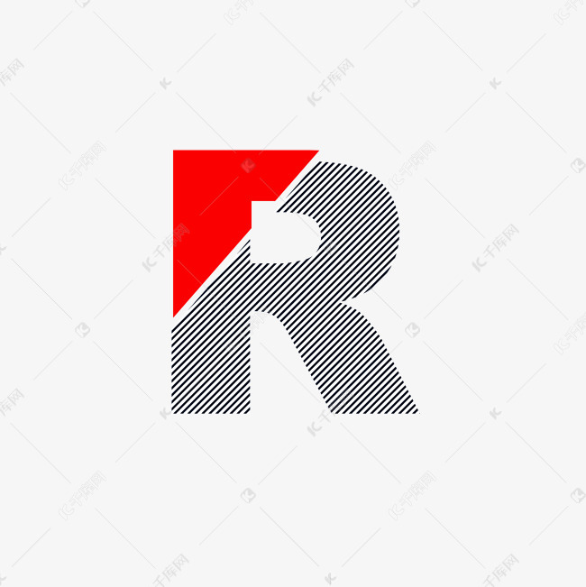 红与黑切割状条纹时尚字母R