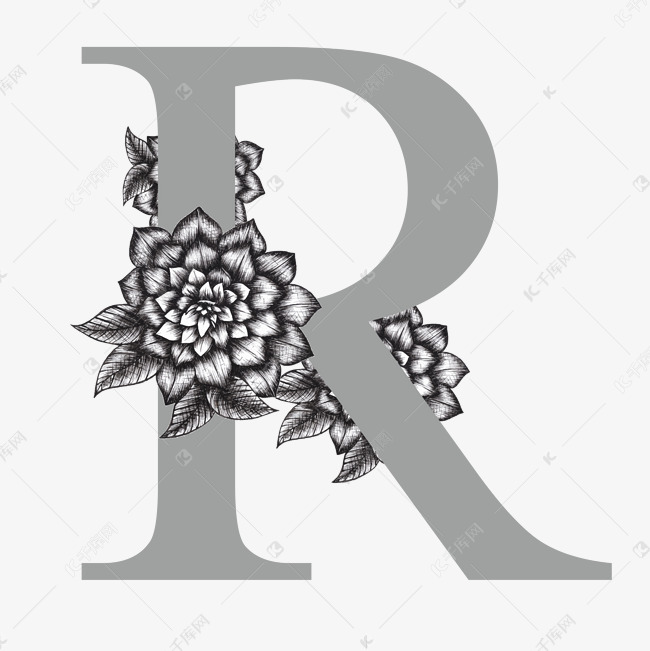 千库艺术文字频道为灰色轻奢大气字母r艺术字体提供免费下载的机会