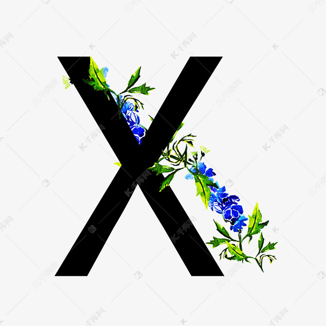 无衬线体字母X中国风花朵装饰