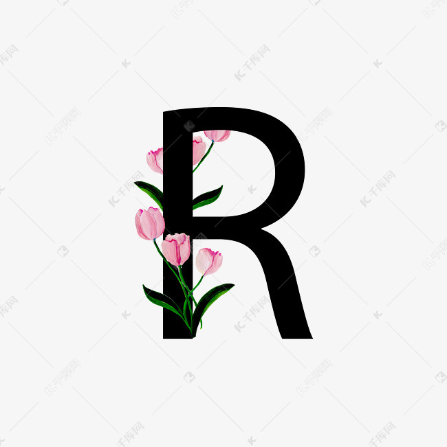 无衬线体字母R中国风花朵装饰