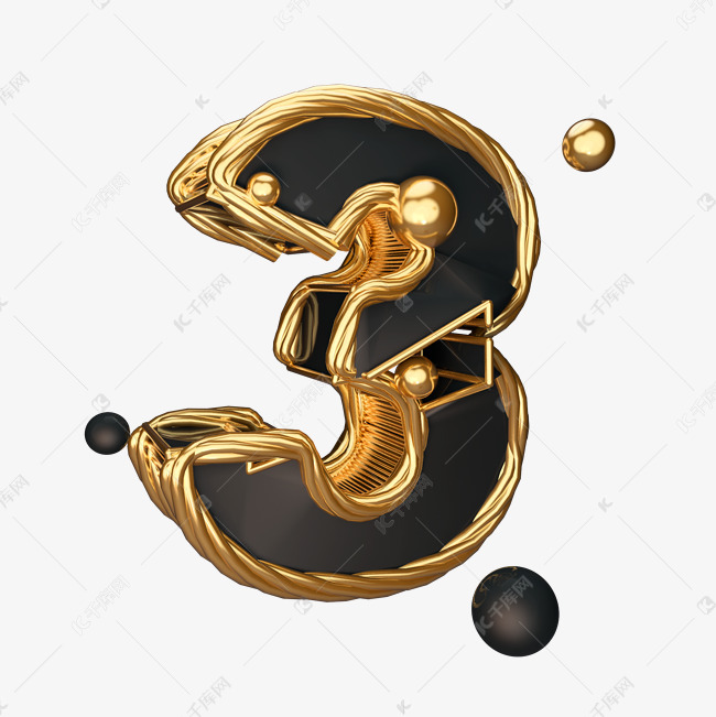 c4d黑金风酷炫风倒计时数字3