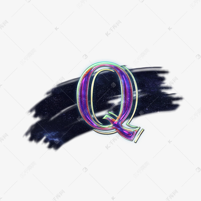 千库艺术文字频道为星辰 彩虹色光泽 字母q艺术字体提供免费下载