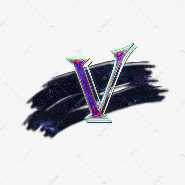 星辰 彩虹色光泽 字母v
