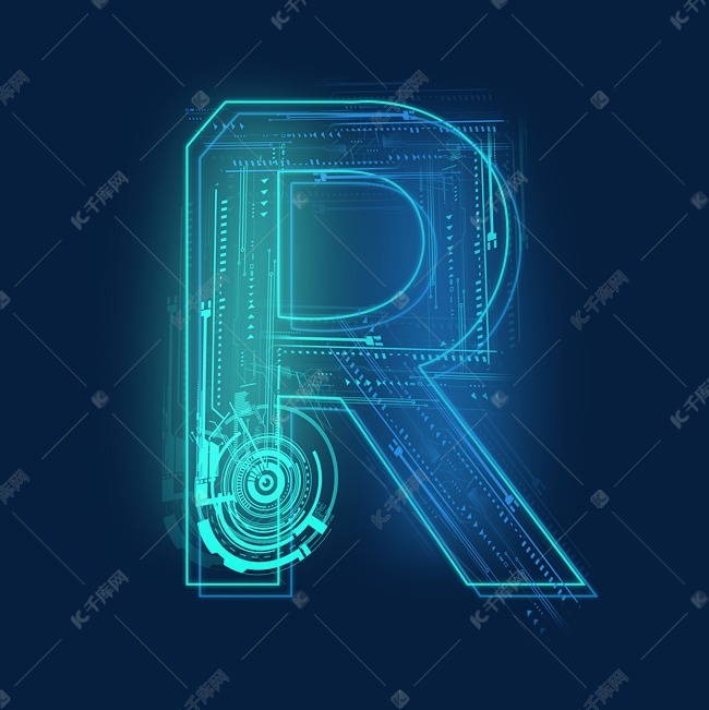 科技线条蓝色绿色字母r艺术字设计图片-千库网