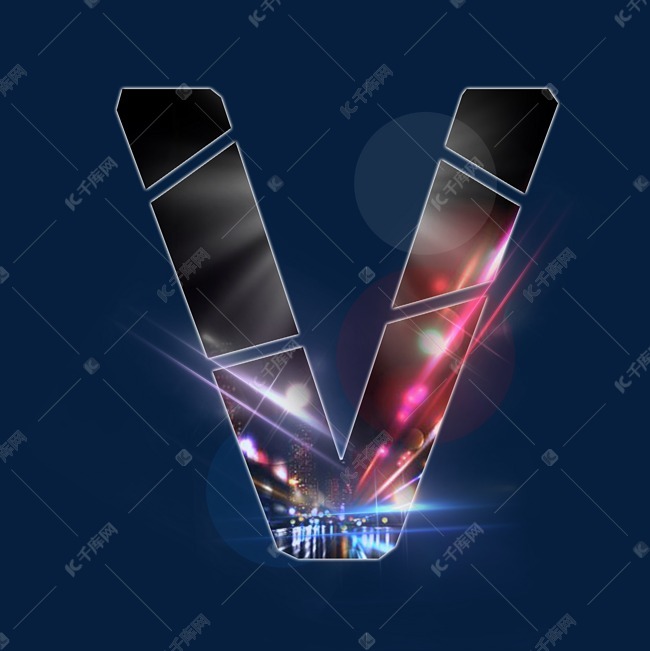 光效红色蓝色白色字母v