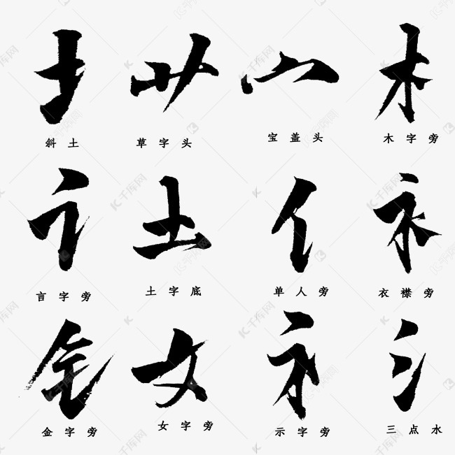 中国汉字偏旁部首免扣毛笔字