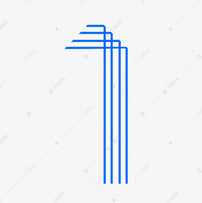蓝色线条质感数字1艺术字设计图片-千库网