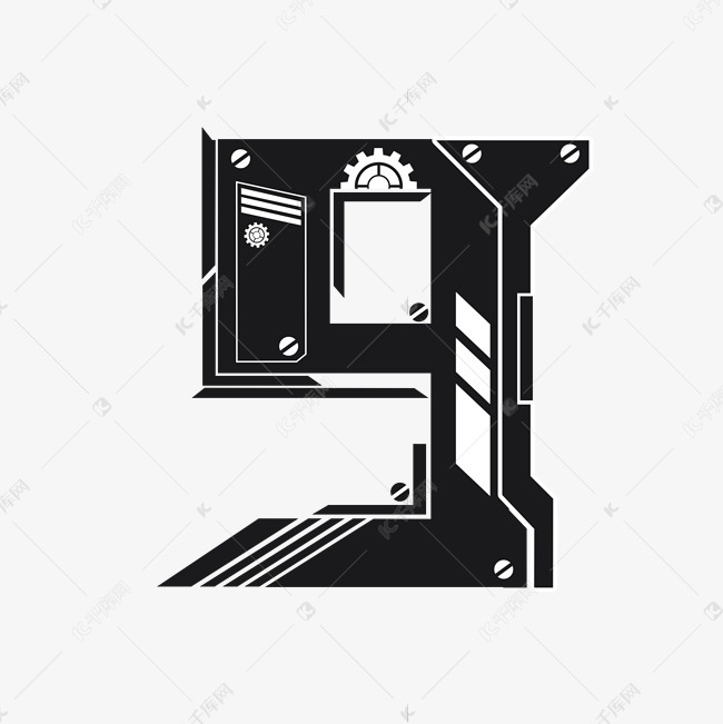 机械数字9创意艺术字设计