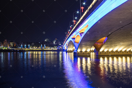 城市河边大桥夜景
