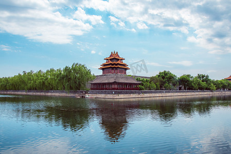 渐起的湖水面摄影照片_北京故宫角楼旅游风光摄影图
