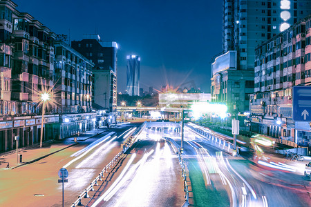 都市街道摄影照片_夜景公路摄影图