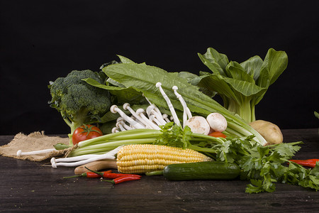 蔬菜馒头摄影照片_菌菇蔬菜油麦菜摄影图