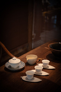 圆形中式水墨边框摄影照片_中式茶摄影图