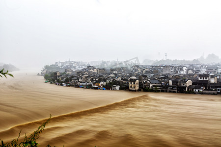 洪水村庄摄影图