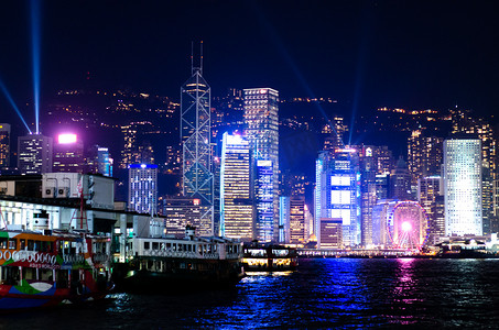 卡通霓虹灯字体摄影照片_香港城市夜景摄影图