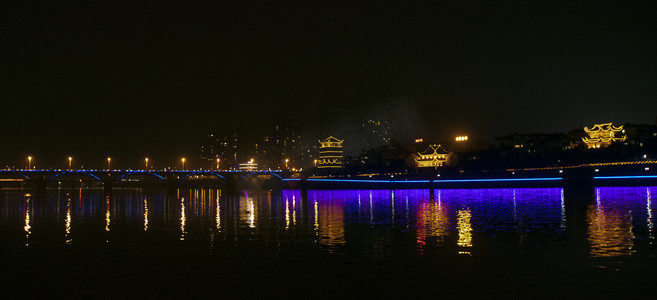 横版江景夜景摄影图