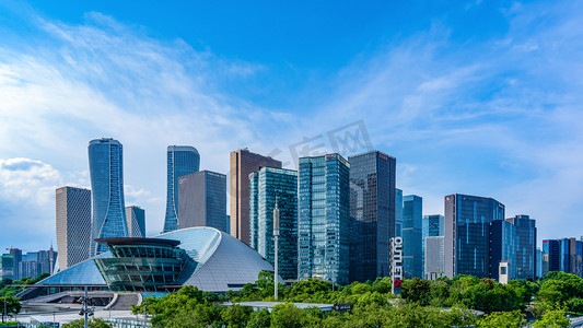 雨天杭州摄影照片_杭州地标建筑钱江新城摄影图