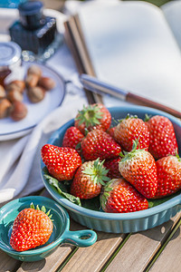 水果草莓摄影照片_春天公园野餐草莓特写餐饮美食摄影图