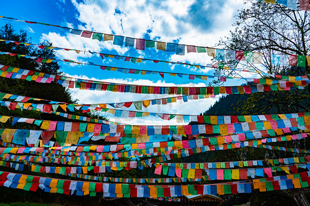 西藏文化摄影照片_藏旗彩色连挂摄影图