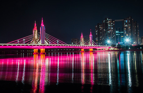 中秋国庆摄影照片_通州玉带河大桥夜景摄影图