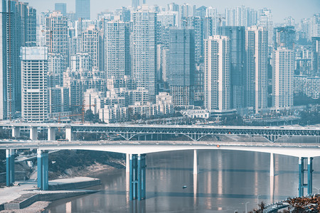 俯瞰嘉陵江大桥城市群摄影图