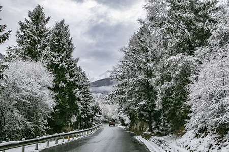 风景马路摄影照片_西藏风景雪山云雾摄影图