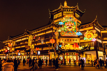 中国春节海报宣传PNG素材摄影照片_上海豫园城隍庙春节夜景