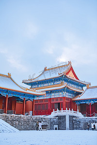 圣福灵雪景山摄影照片_故宫雪景古建筑摄影图