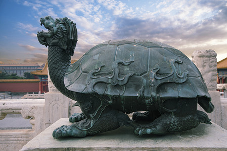 北京故宫神龟龙头龟历史文化古迹摄影图