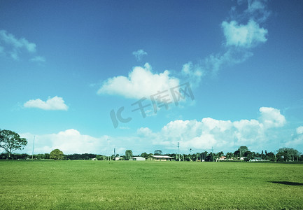 蓝天白云下澳洲草原自然风景摄影图