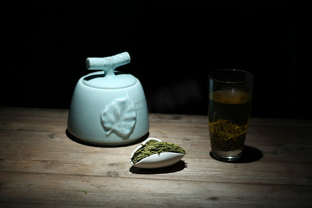 茶台摄影照片_陶瓷茶具摄影图