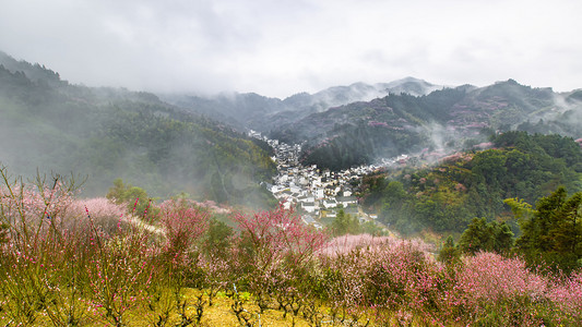 卖花渔村春天山脉摄影图 