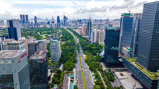 航拍深圳深南大道城市建筑群交通运输摄影图