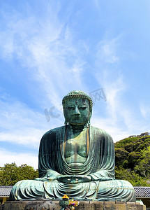 日本旅游易拉宝摄影照片_日本的青铜色大型佛像摄影图